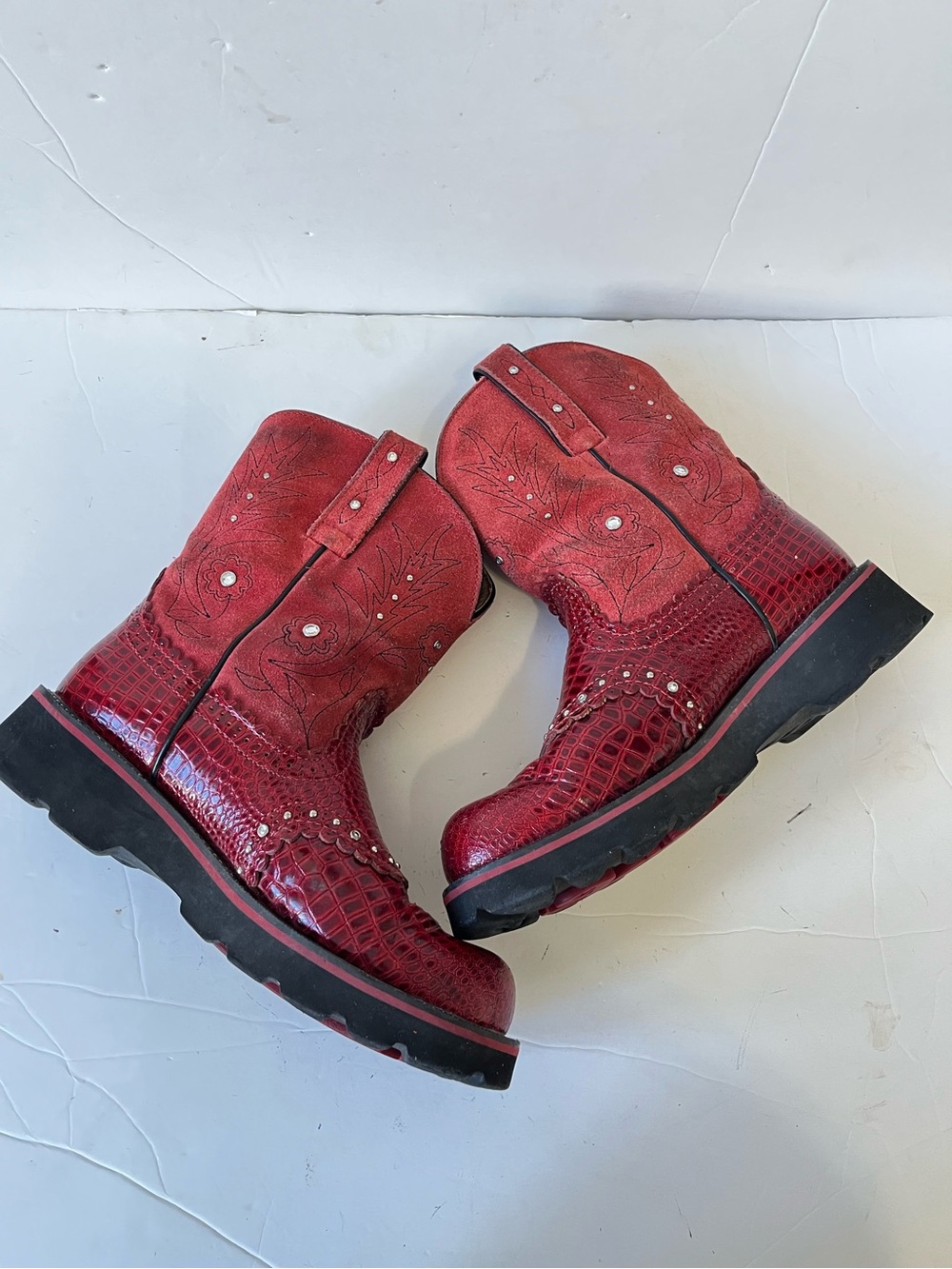 Ariat fatbaby Red suede faux croc Embossed Western cowboy boots size 8B - Picture 5 of 10